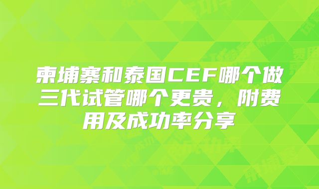 柬埔寨和泰国CEF哪个做三代试管哪个更贵，附费用及成功率分享