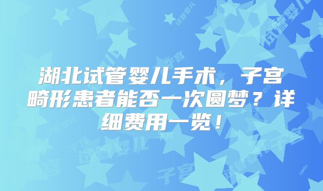 湖北试管婴儿手术，子宫畸形患者能否一次圆梦？详细费用一览！