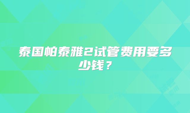 泰国帕泰雅2试管费用要多少钱？