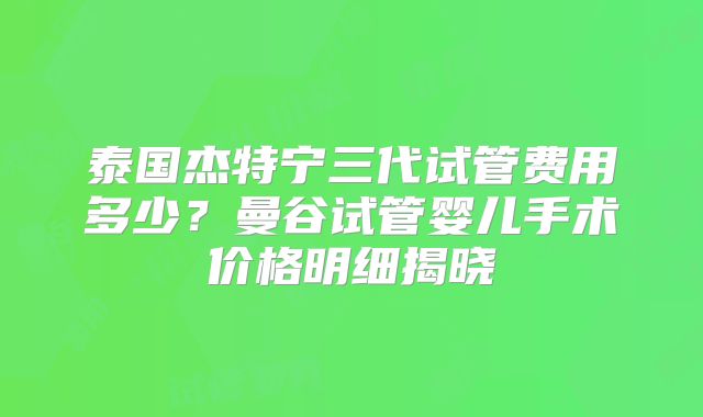泰国杰特宁三代试管费用多少？曼谷试管婴儿手术价格明细揭晓