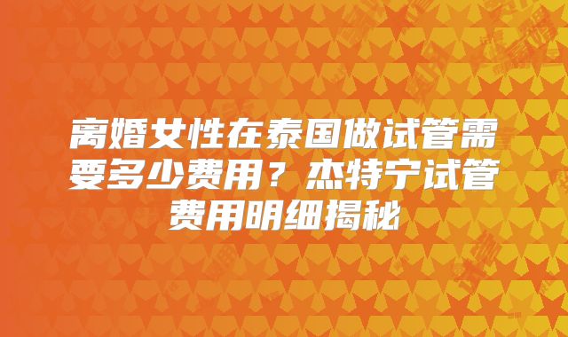离婚女性在泰国做试管需要多少费用?杰特宁试管费用明细揭秘