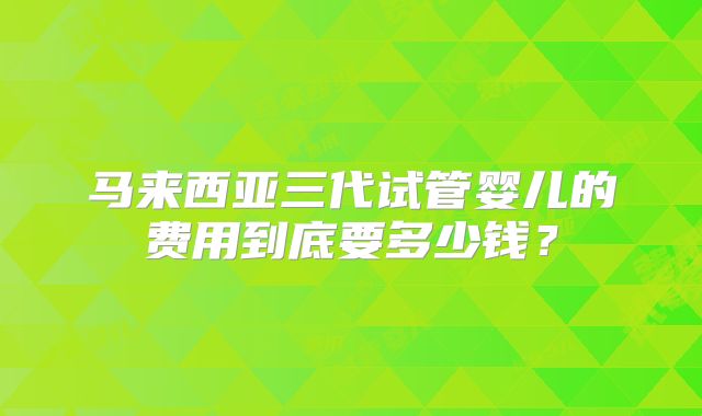 马来西亚三代试管婴儿的费用到底要多少钱？