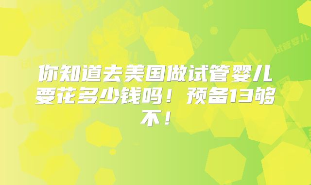 你知道去美国做试管婴儿要花多少钱吗!预备13够不!
