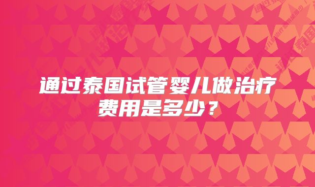 通过泰国试管婴儿做治疗费用是多少?
