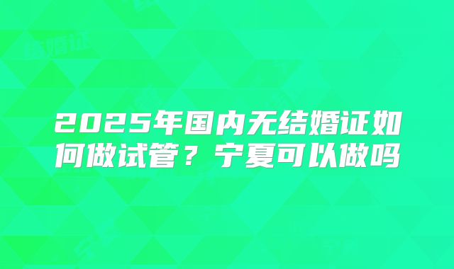 2025年国内无结婚证如何做试管?宁夏可以做吗