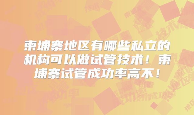 柬埔寨地区有哪些私立的机构可以做试管技术！柬埔寨试管成功率高不！