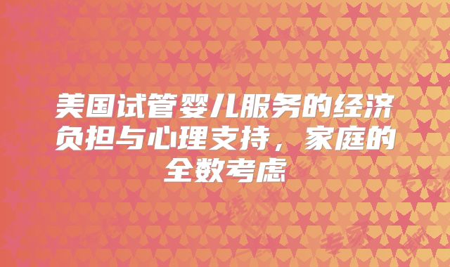 美国试管婴儿服务的经济负担与心理支持，家庭的全数考虑