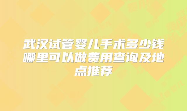 武汉试管婴儿手术多少钱哪里可以做费用查询及地点推荐