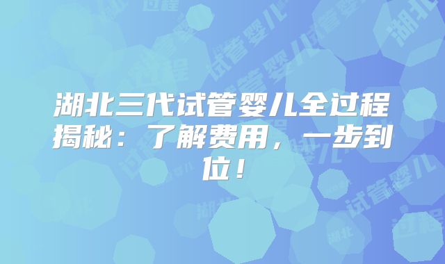 湖北三代试管婴儿全过程揭秘：了解费用，一步到位！