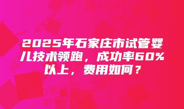2025年石家庄市试管婴儿技术领跑，成功率60%以上，费用如何？