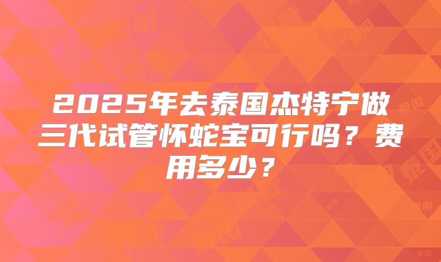2025年去泰国杰特宁做三代试管怀蛇宝可行吗？费用多少？