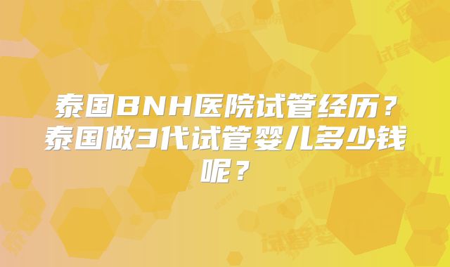 泰国BNH医院试管经历？泰国做3代试管婴儿多少钱呢？