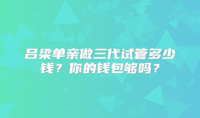 吕梁单亲做三代试管多少钱？你的钱包够吗？