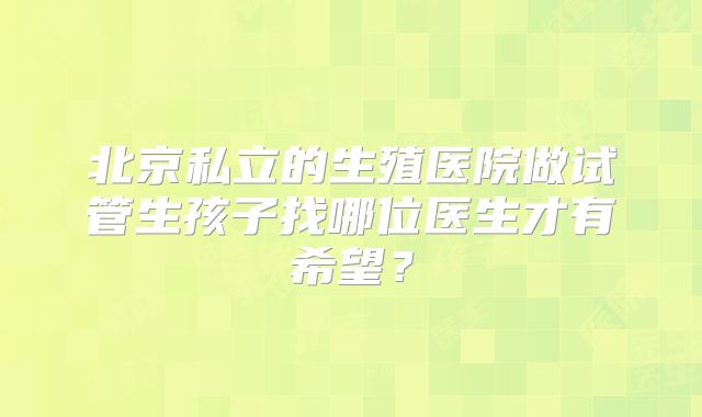 北京私立的生殖医院做试管生孩子找哪位医生才有希望？