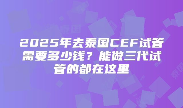 2025年去泰国CEF试管需要多少钱？能做三代试管的都在这里