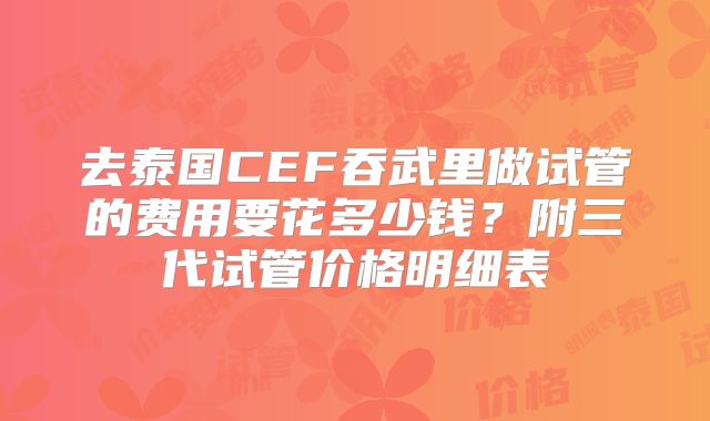 去泰国CEF吞武里做试管的费用要花多少钱？附三代试管价格明细表