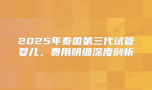 2025年泰国第三代试管婴儿,费用明细深度剖析