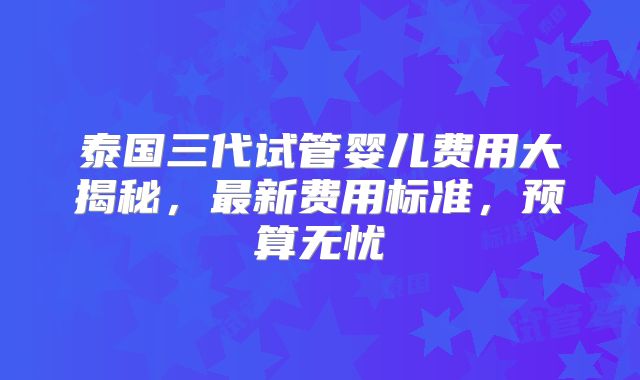 泰国三代试管婴儿费用大揭秘，最新费用标准，预算无忧