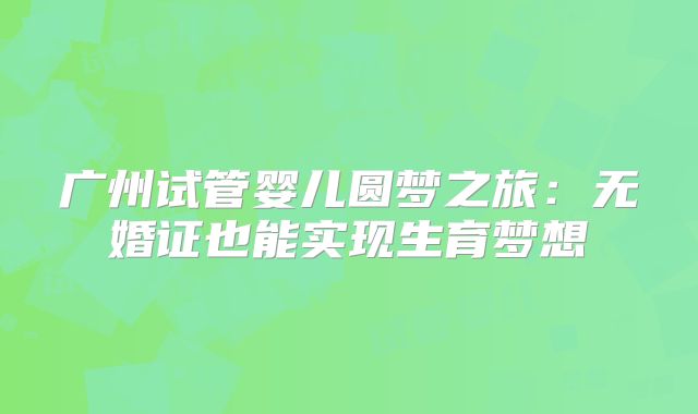 广州试管婴儿圆梦之旅：无婚证也能实现生育梦想