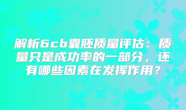 解析6cb囊胚质量评估：质量只是成功率的一部分，还有哪些因素在发挥作用？