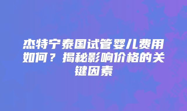 杰特宁泰国试管婴儿费用如何？揭秘影响价格的关键因素