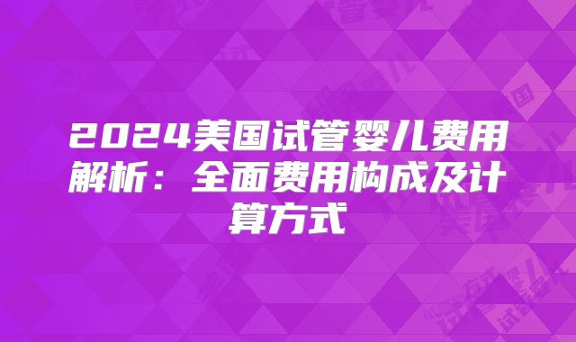 2024美国试管婴儿费用解析:全面费用构成及计算方式