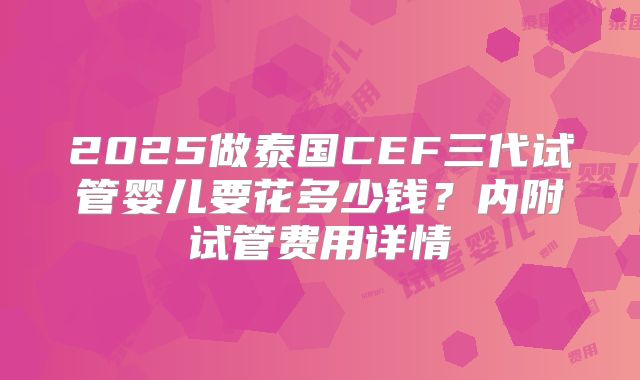 2025做泰国CEF三代试管婴儿要花多少钱？内附试管费用详情