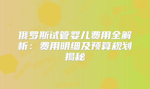 俄罗斯试管婴儿费用全解析：费用明细及预算规划揭秘
