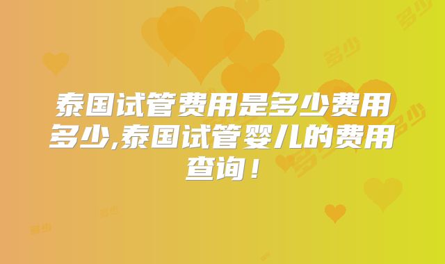 泰国试管费用是多少费用多少,泰国试管婴儿的费用查询！