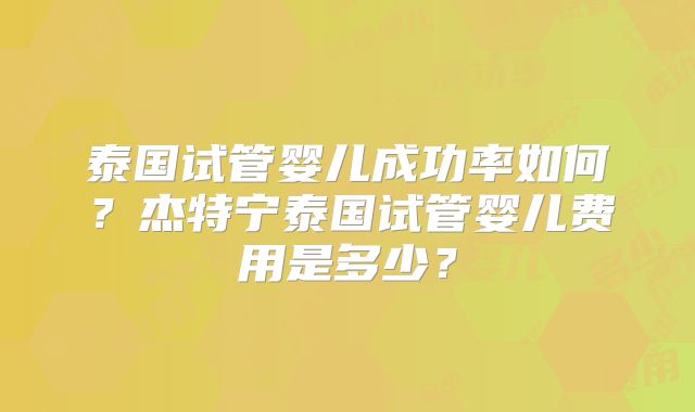 泰国试管婴儿成功率如何？杰特宁泰国试管婴儿费用是多少？