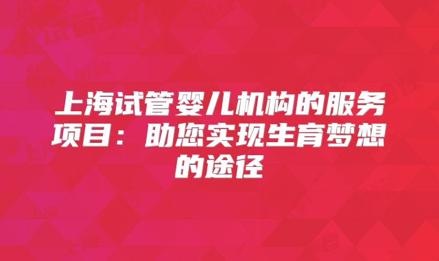 上海试管婴儿机构的服务项目：助您实现生育梦想的途径