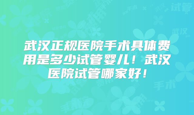 武汉正规医院手术具体费用是多少试管婴儿！武汉医院试管哪家好！
