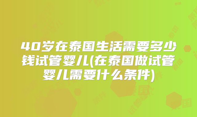 40岁在泰国生活需要多少钱试管婴儿(在泰国做试管婴儿需要什么条件)