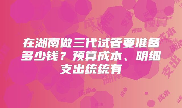 在湖南做三代试管要准备多少钱？预算成本、明细支出统统有