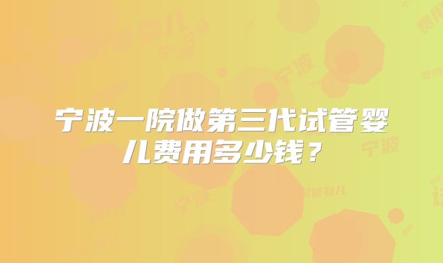 宁波一院做第三代试管婴儿费用多少钱？