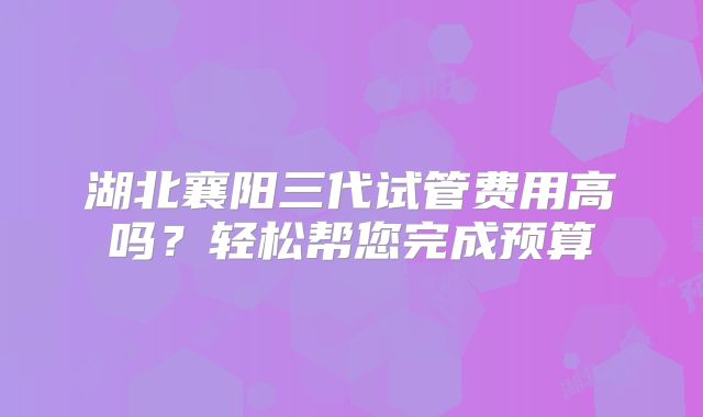 湖北襄阳三代试管费用高吗？轻松帮您完成预算