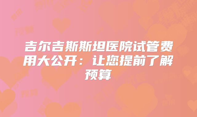 吉尔吉斯斯坦医院试管费用大公开：让您提前了解预算