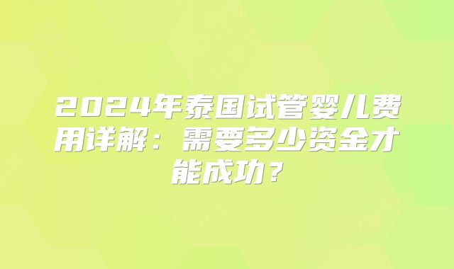 2024年泰国试管婴儿费用详解:需要多少资金才能成功?