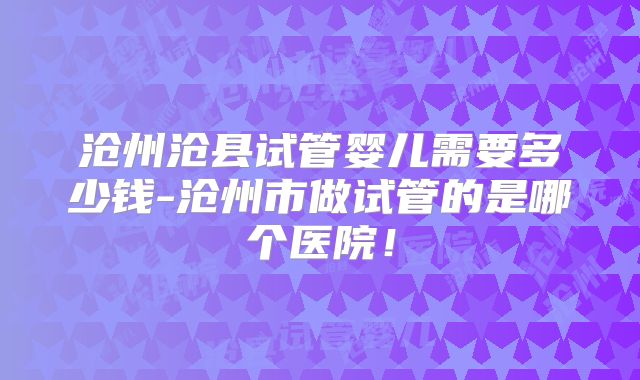 沧州沧县试管婴儿需要多少钱-沧州市做试管的是哪个医院！