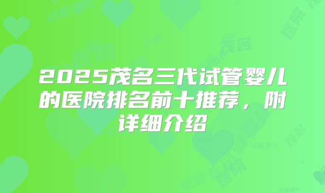 2025茂名三代试管婴儿的医院排名前十推荐，附详细介绍