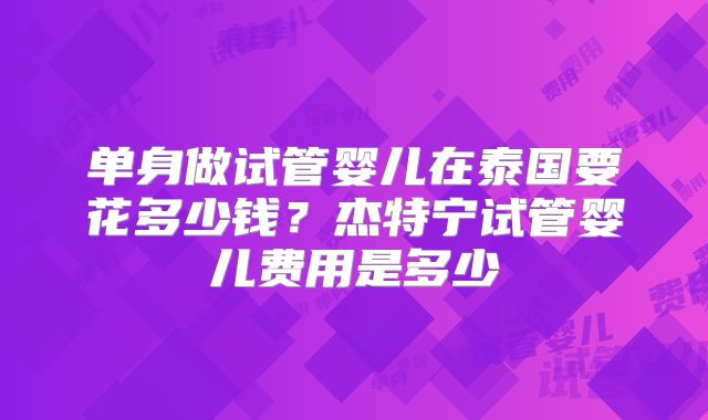 单身做试管婴儿在泰国要花多少钱？杰特宁试管婴儿费用是多少