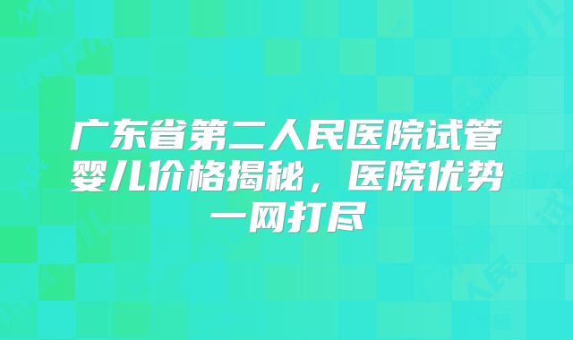 广东省第二人民医院试管婴儿价格揭秘，医院优势一网打尽