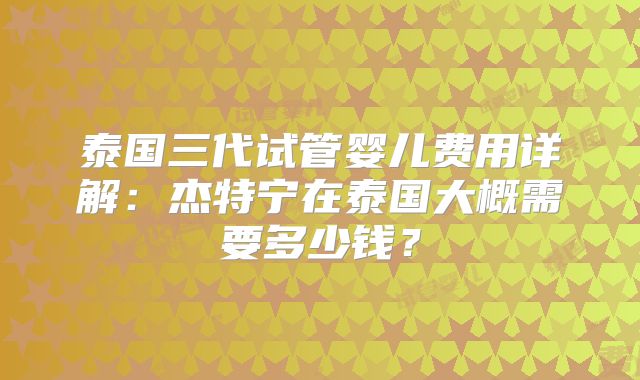 泰国三代试管婴儿费用详解：杰特宁在泰国大概需要多少钱？