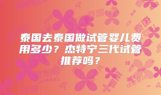 泰国去泰国做试管婴儿费用多少？杰特宁三代试管推荐吗？