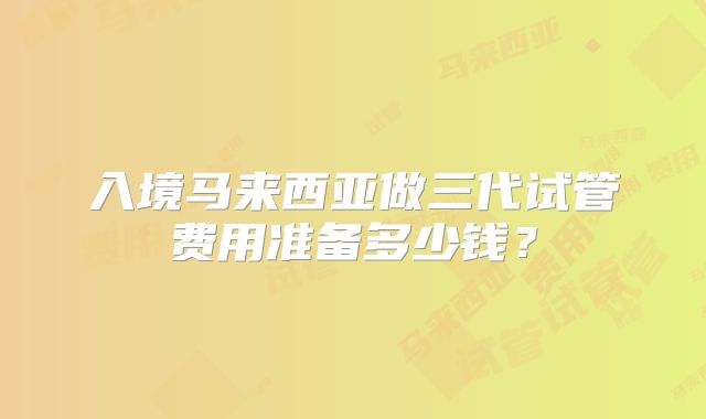 入境马来西亚做三代试管费用准备多少钱？