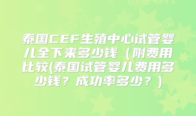 泰国CEF生殖中心试管婴儿全下来多少钱（附费用比较(泰国试管婴儿费用多少钱？成功率多少？)