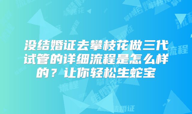 没结婚证去攀枝花做三代试管的详细流程是怎么样的?让你轻松生蛇宝