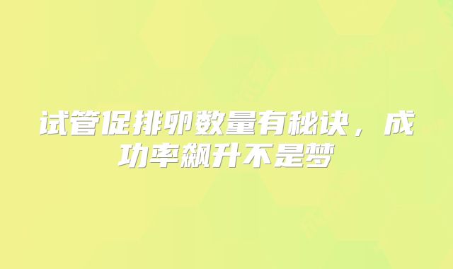 试管促排卵数量有秘诀，成功率飙升不是梦
