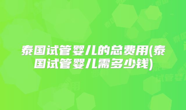 泰国试管婴儿的总费用(泰国试管婴儿需多少钱)