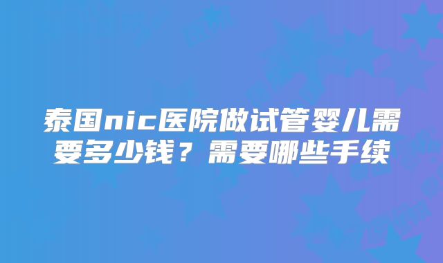 泰国nic医院做试管婴儿需要多少钱？需要哪些手续